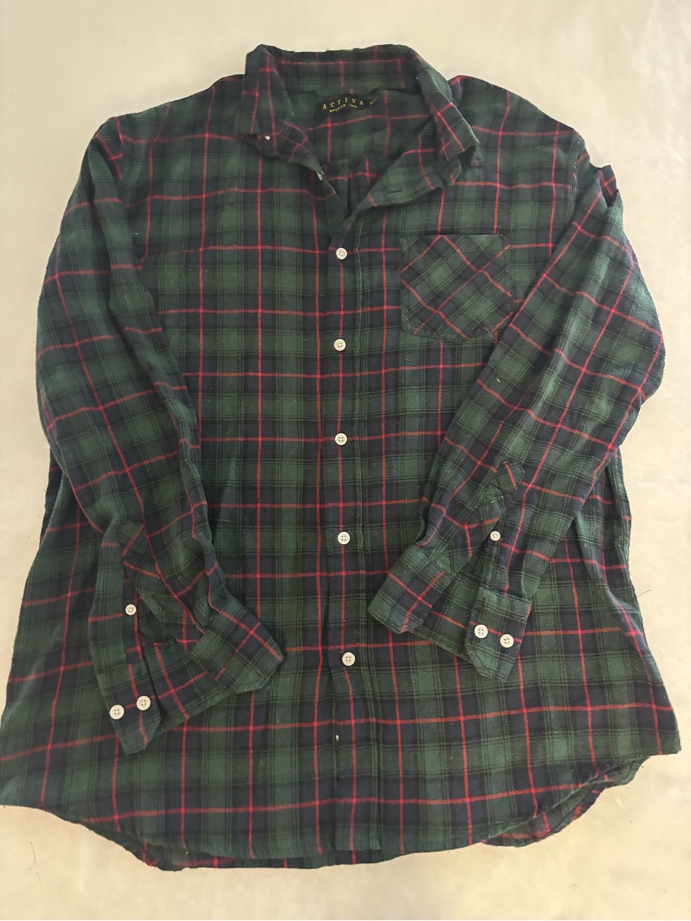Ativa Green Plaid Button-Down Shirt with Red Windowpane